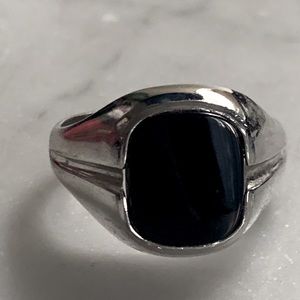 black onyx 925 sterling diver ring size 12
